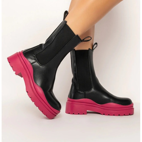 Azalea Wang Shoes - AZALEA WANG GHOSTED FLATFORM CHELSEA BOOT IN FUCHSIA